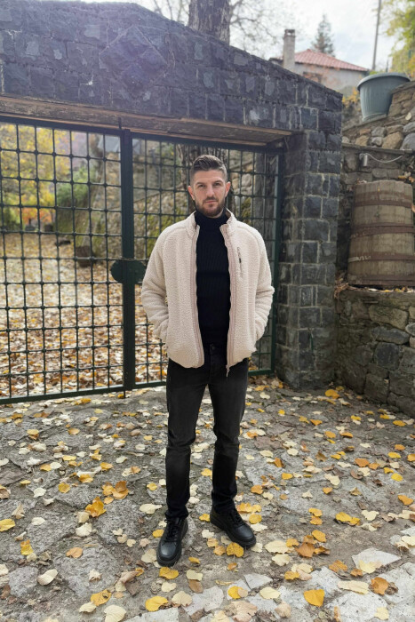 ONE COLOR ZIPPER TEDDY MEN JACKET CREAM/KREM 