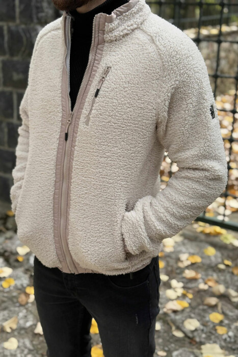 ONE COLOR ZIPPER TEDDY MEN JACKET CREAM/KREM - 2