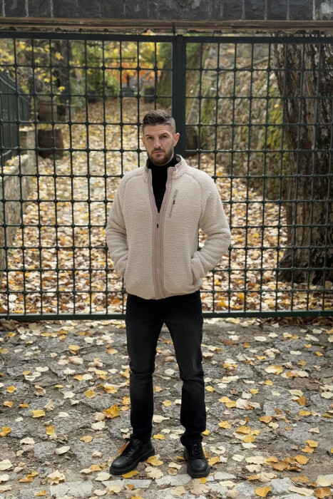 ONE COLOR ZIPPER TEDDY MEN JACKET CREAM/KREM - 4