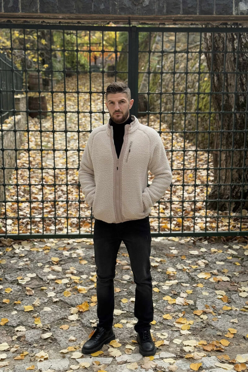 ONE COLOR ZIPPER TEDDY MEN JACKET CREAM/KREM - 4