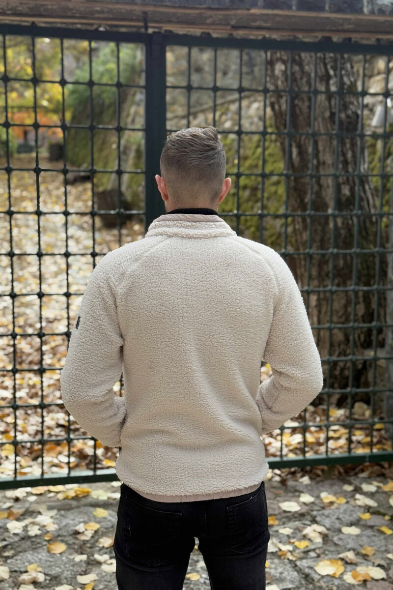 ONE COLOR ZIPPER TEDDY MEN JACKET CREAM/KREM - 5