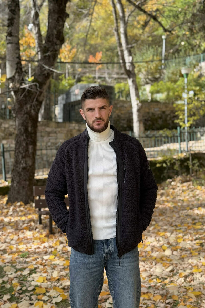 ONE COLOR ZIPPER TEDDY MEN JACKET DARK GREY/GEE - 1