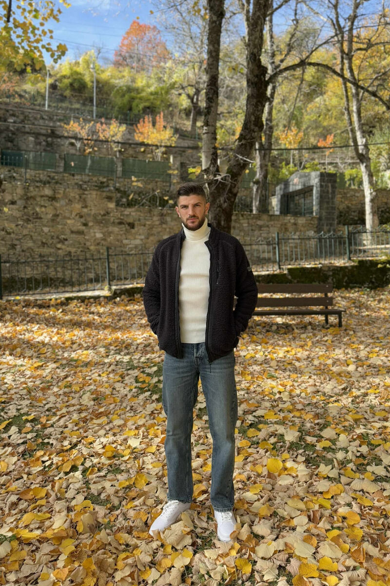 ONE COLOR ZIPPER TEDDY MEN JACKET DARK GREY/GEE - 5