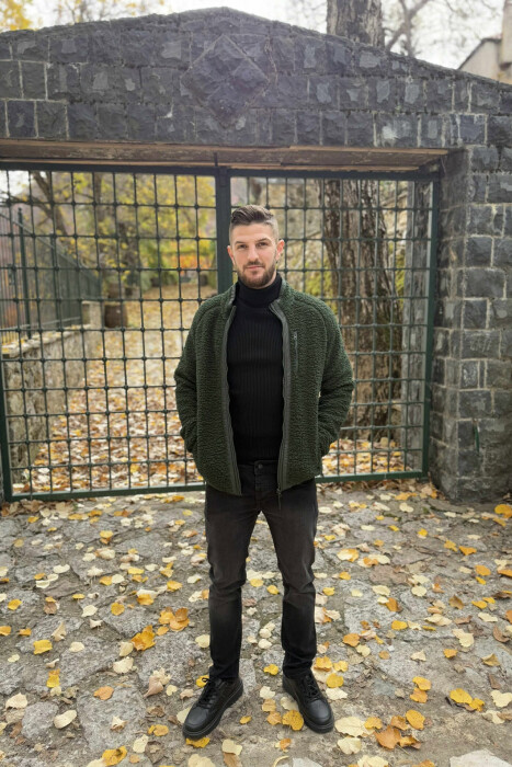 ONE COLOR ZIPPER TEDDY MEN JACKET GREEN/JESHILE - 1