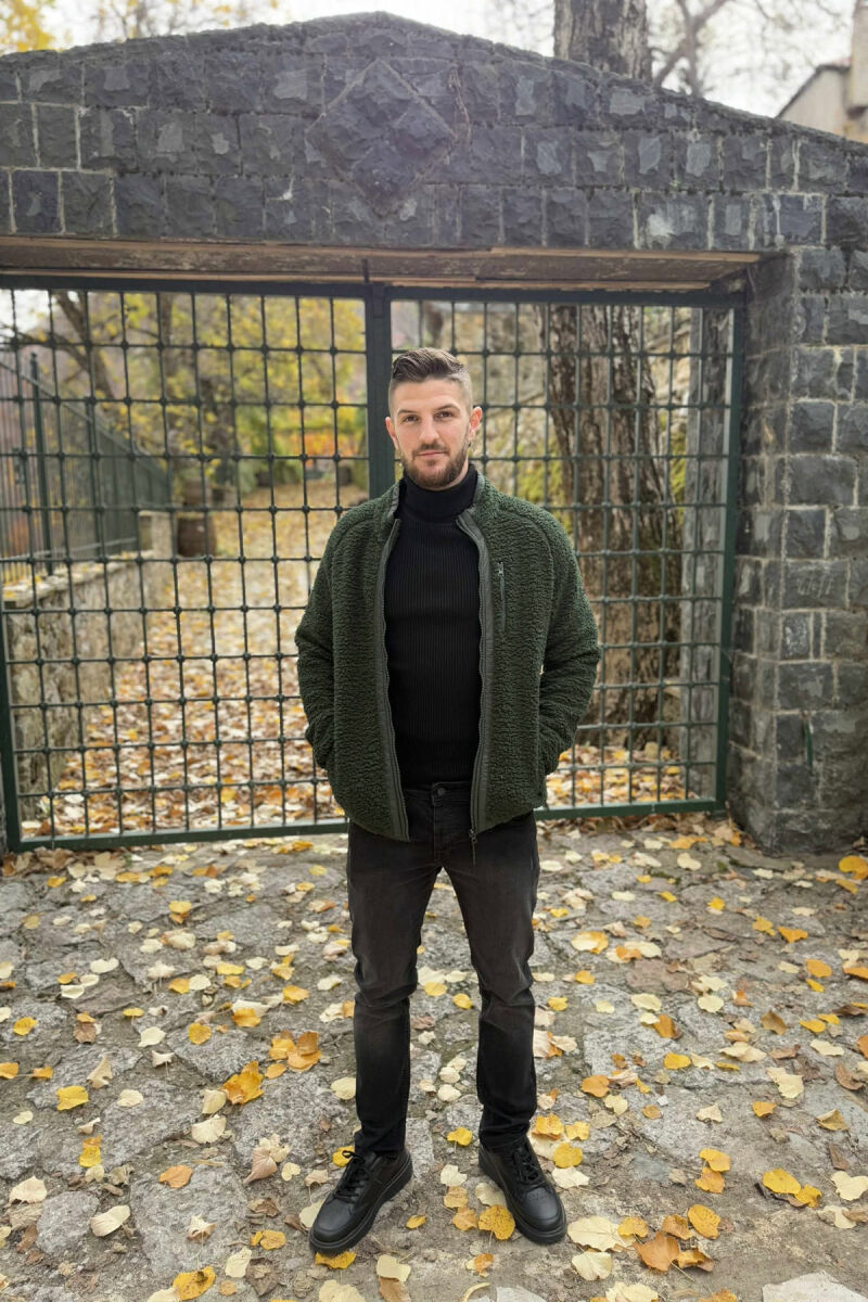 ONE COLOR ZIPPER TEDDY MEN JACKET GREEN/JESHILE - 1