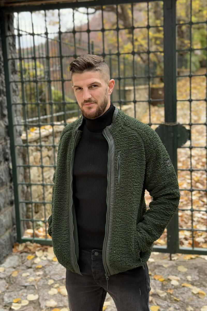 ONE COLOR ZIPPER TEDDY MEN JACKET GREEN/JESHILE - 3