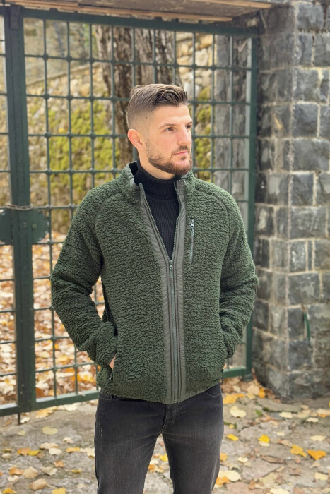 ONE COLOR ZIPPER TEDDY MEN JACKET GREEN/JESHILE - 5