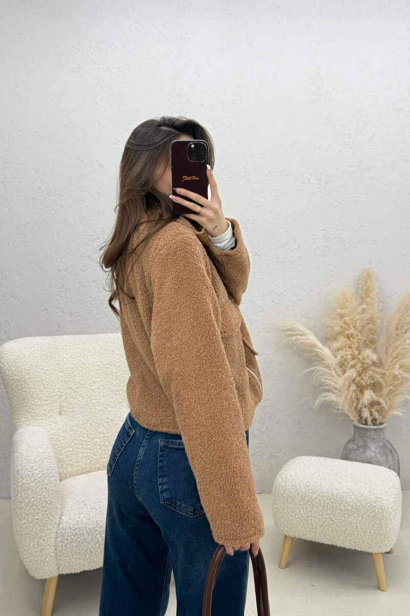 ONE COLOR ZIPPER TWO FRONT POCKETS WOMAN JACKETS BEIGE/BEZHE - 3