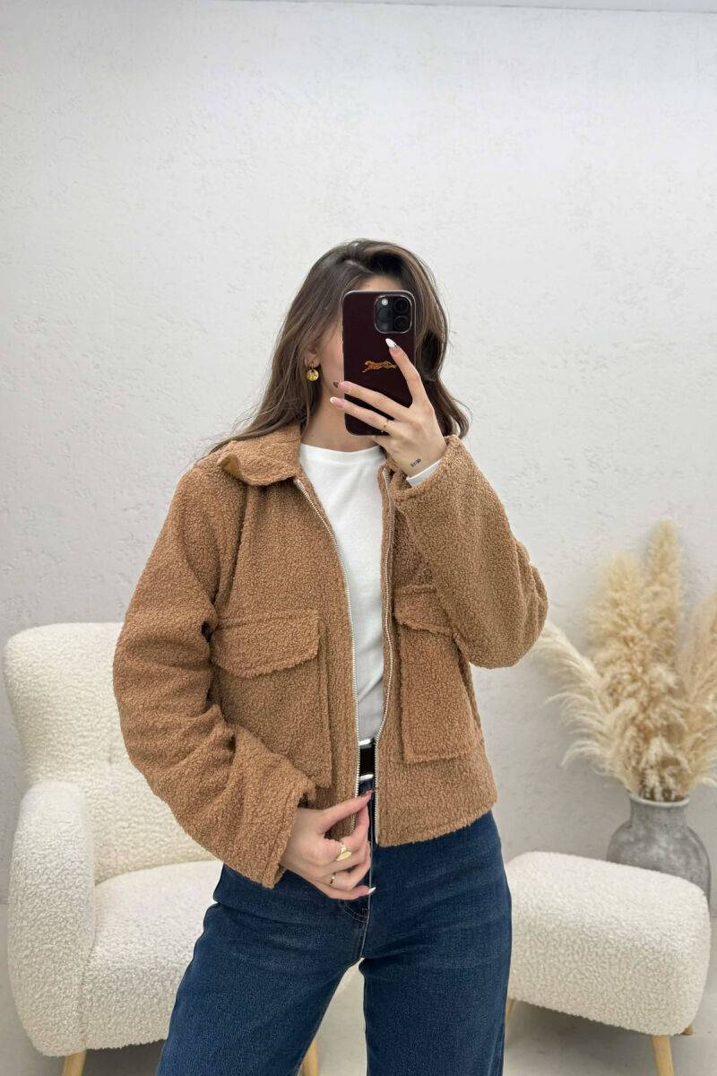 ONE COLOR ZIPPER TWO FRONT POCKETS WOMAN JACKETS BEIGE/BEZHE - 4