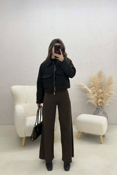 ONE COLOR ZIPPER TWO FRONT POCKETS WOMAN JACKETS BLACK/ E ZEZE - 3