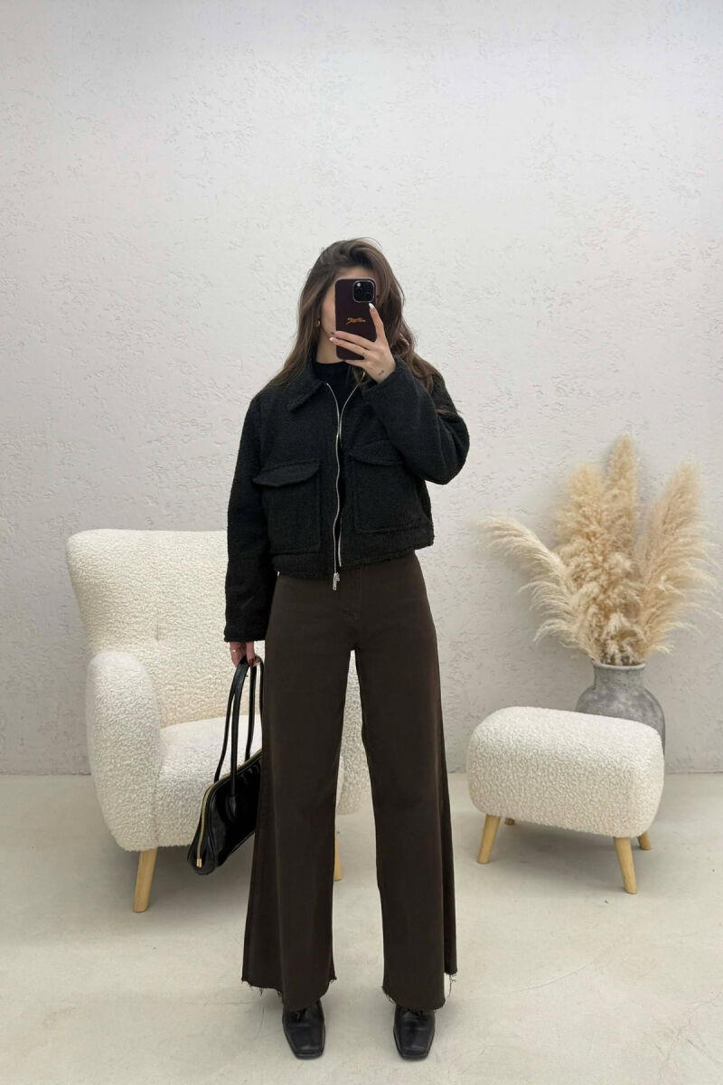 ONE COLOR ZIPPER TWO FRONT POCKETS WOMAN JACKETS BLACK/ E ZEZE - 3