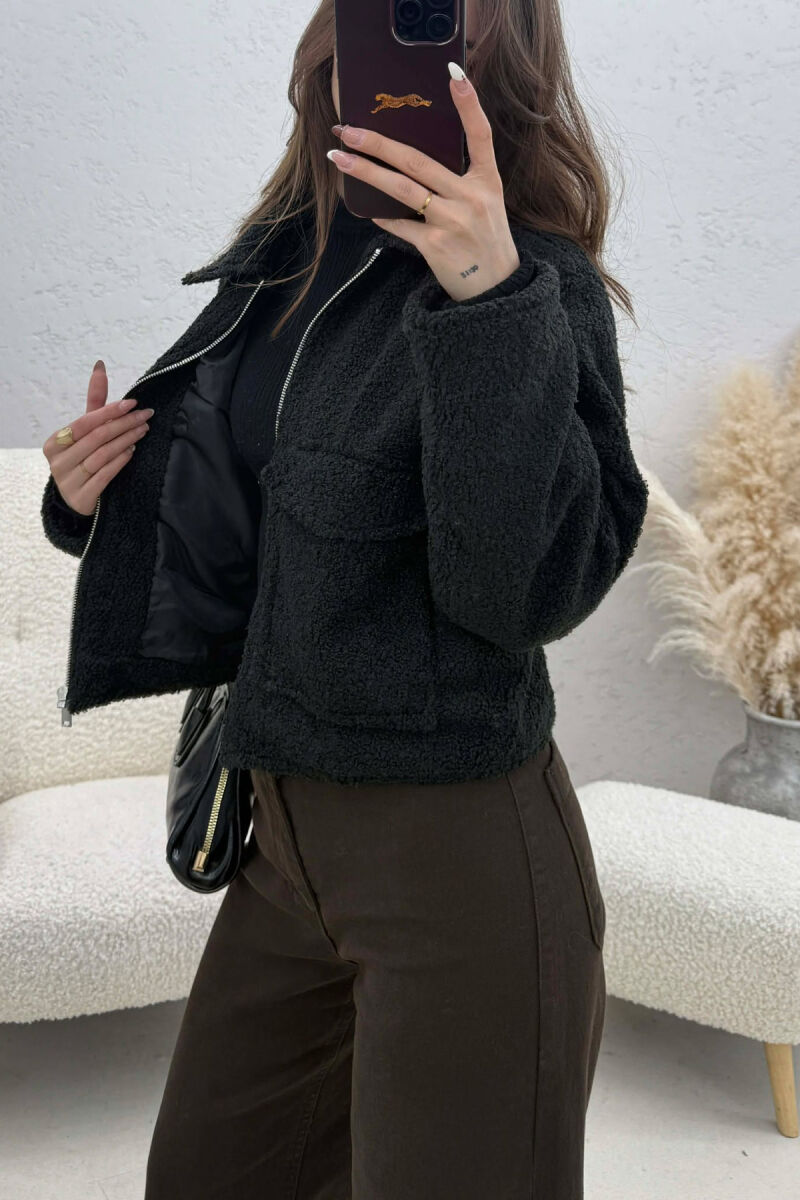 ONE COLOR ZIPPER TWO FRONT POCKETS WOMAN JACKETS BLACK/ E ZEZE - 4