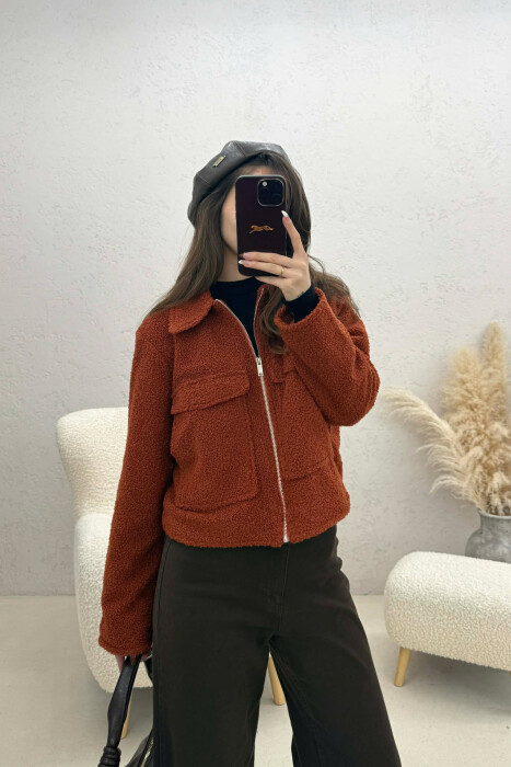 ONE COLOR ZIPPER TWO FRONT POCKETS WOMAN JACKETS BRICK/TULLE - 1