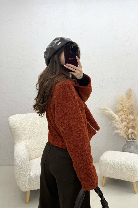 ONE COLOR ZIPPER TWO FRONT POCKETS WOMAN JACKETS BRICK/TULLE - 4