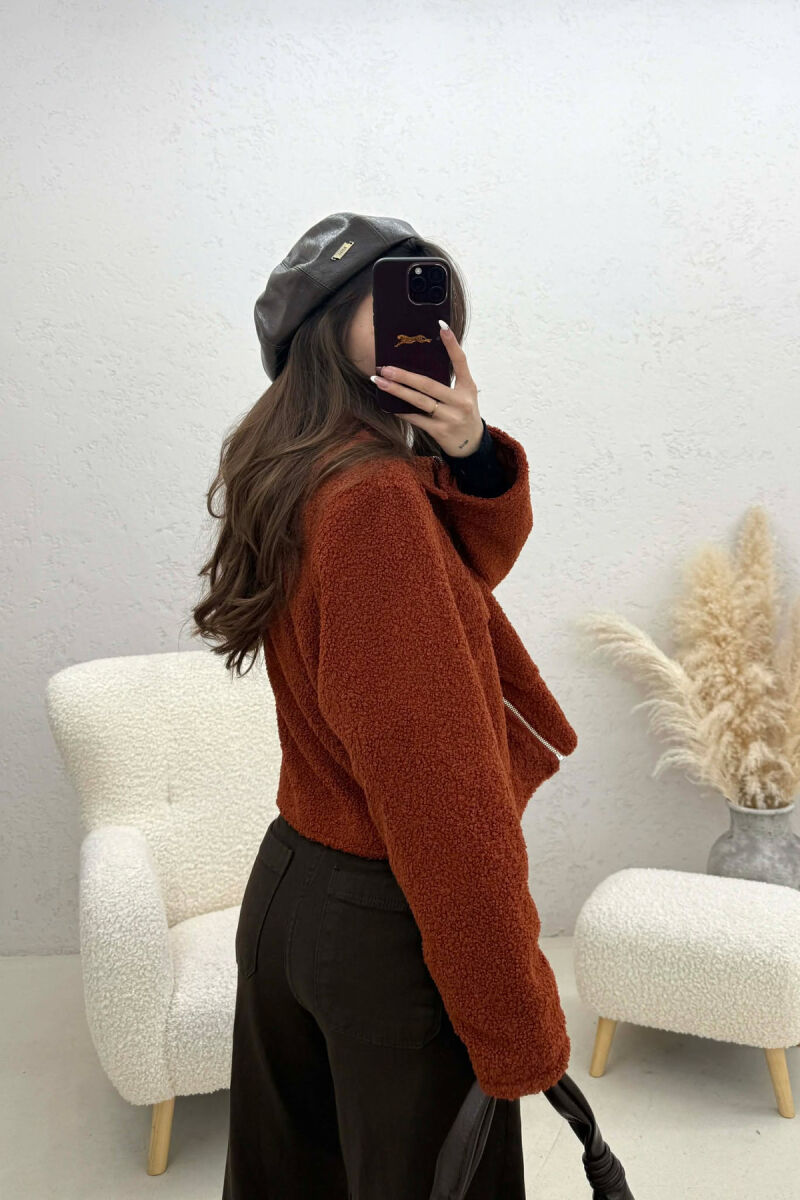 ONE COLOR ZIPPER TWO FRONT POCKETS WOMAN JACKETS BRICK/TULLE - 4