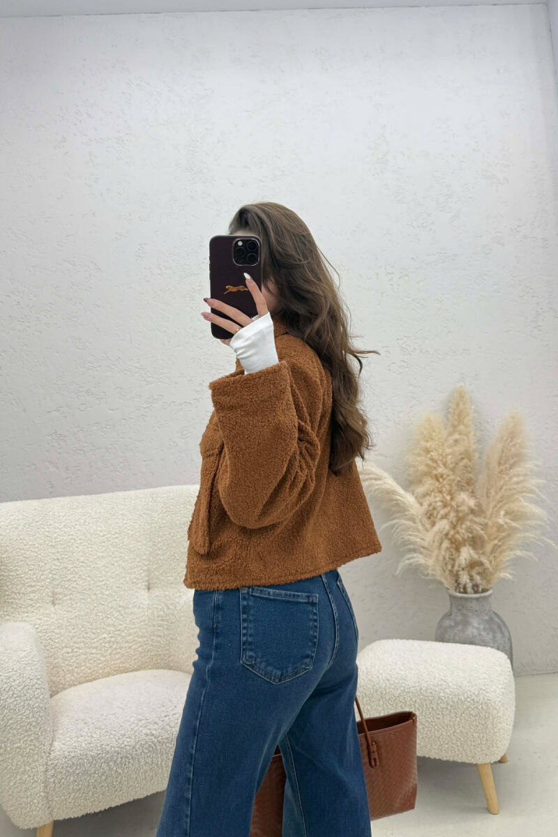 ONE COLOR ZIPPER TWO FRONT POCKETS WOMAN JACKETS BROWN/KAFE - 3