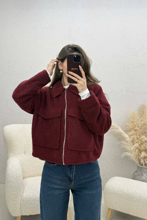 ONE COLOR ZIPPER TWO FRONT POCKETS WOMAN JACKETS BURGUNDY/VISHNJE - 1