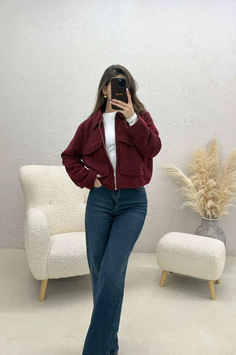 ONE COLOR ZIPPER TWO FRONT POCKETS WOMAN JACKETS BURGUNDY/VISHNJE - 3
