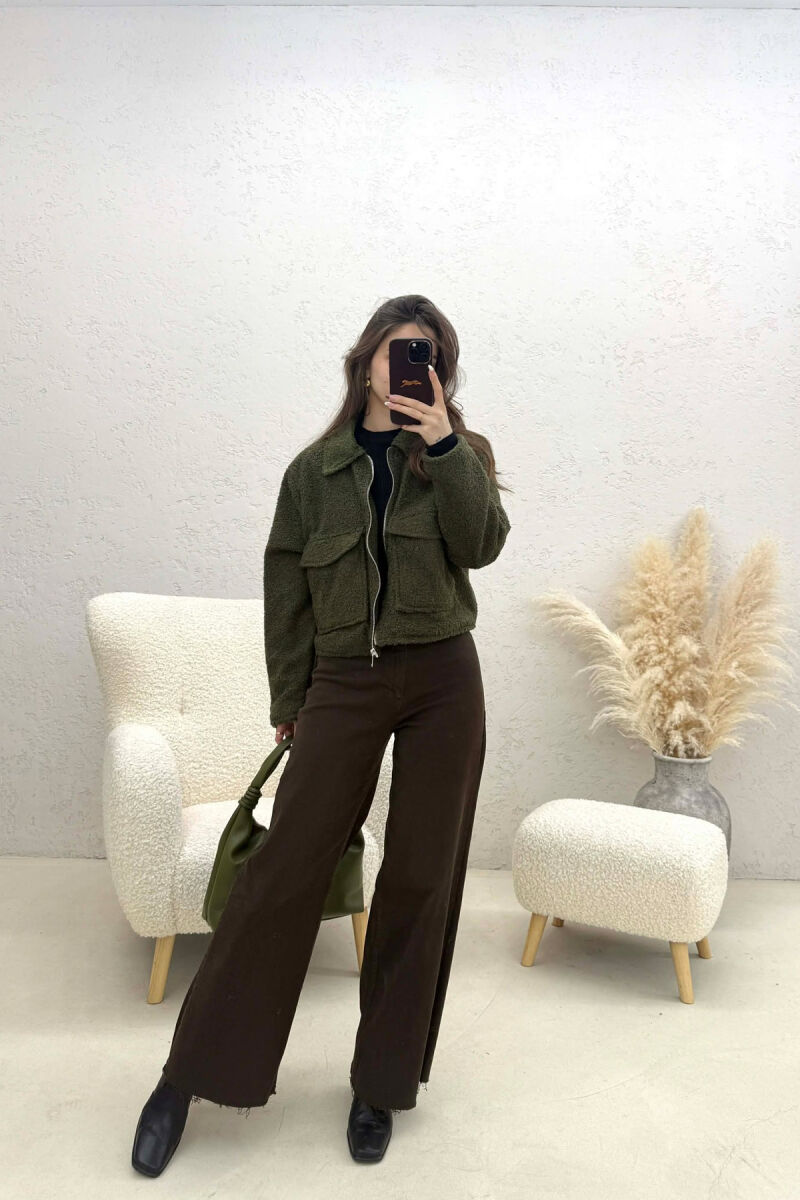 ONE COLOR ZIPPER TWO FRONT POCKETS WOMAN JACKETS GREEN/JESHILE - 3