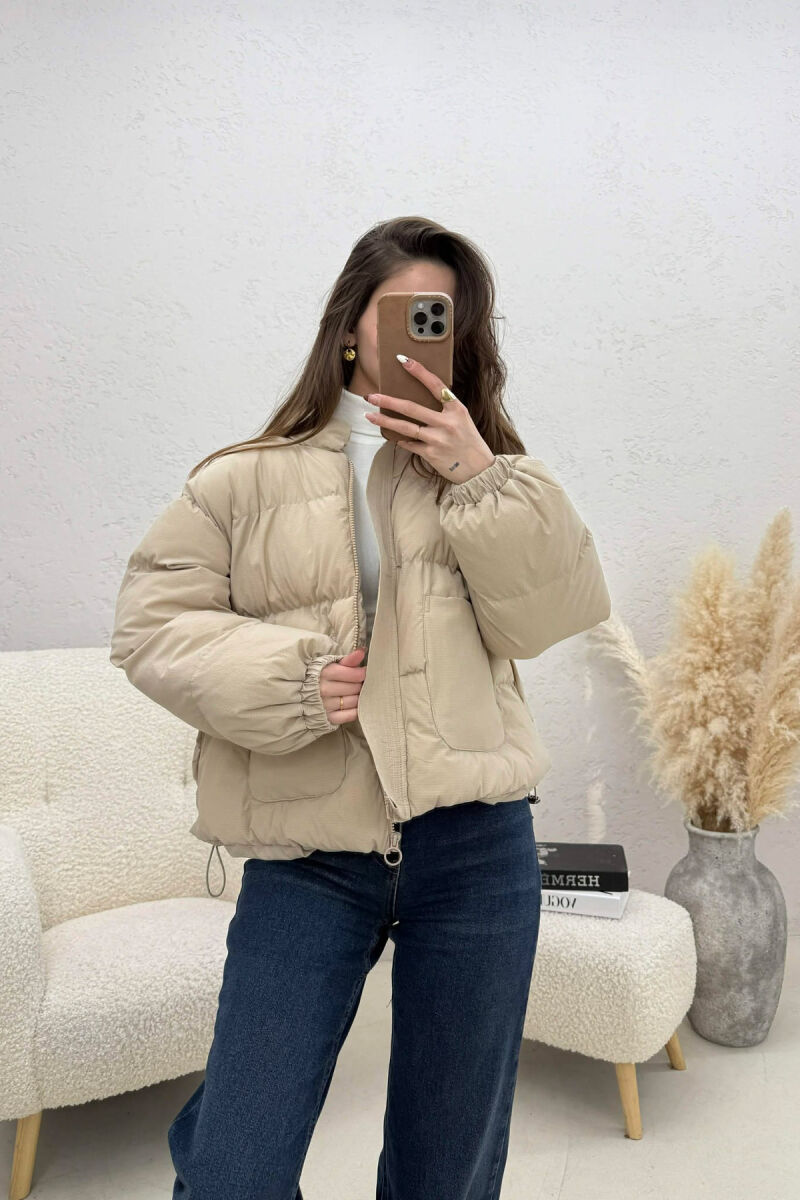 ONE COLOR ZIPPER TWO FRONT POCKETS WOMAN PUFFER JACKET BEIGE/BEZHE - 1