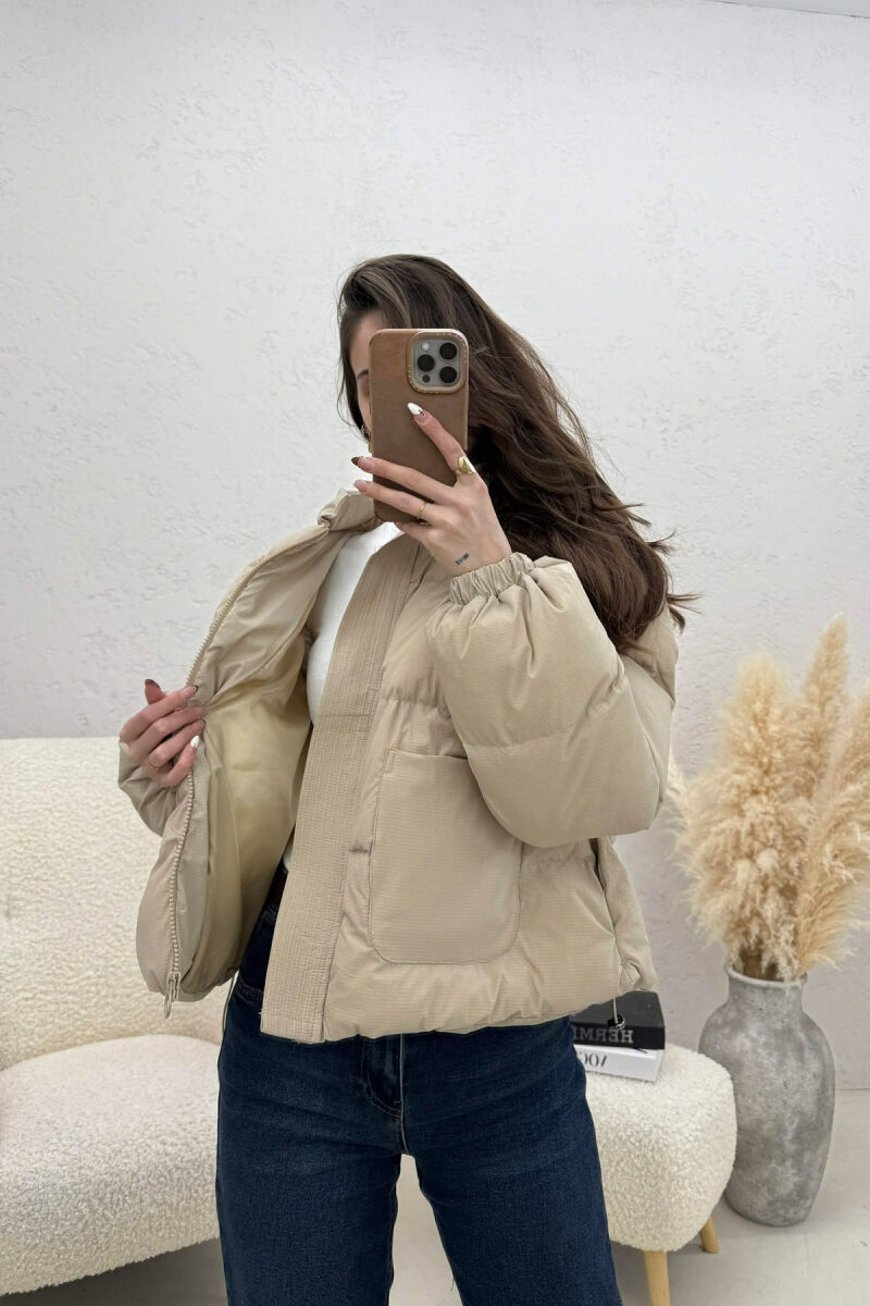 ONE COLOR ZIPPER TWO FRONT POCKETS WOMAN PUFFER JACKET BEIGE/BEZHE - 2
