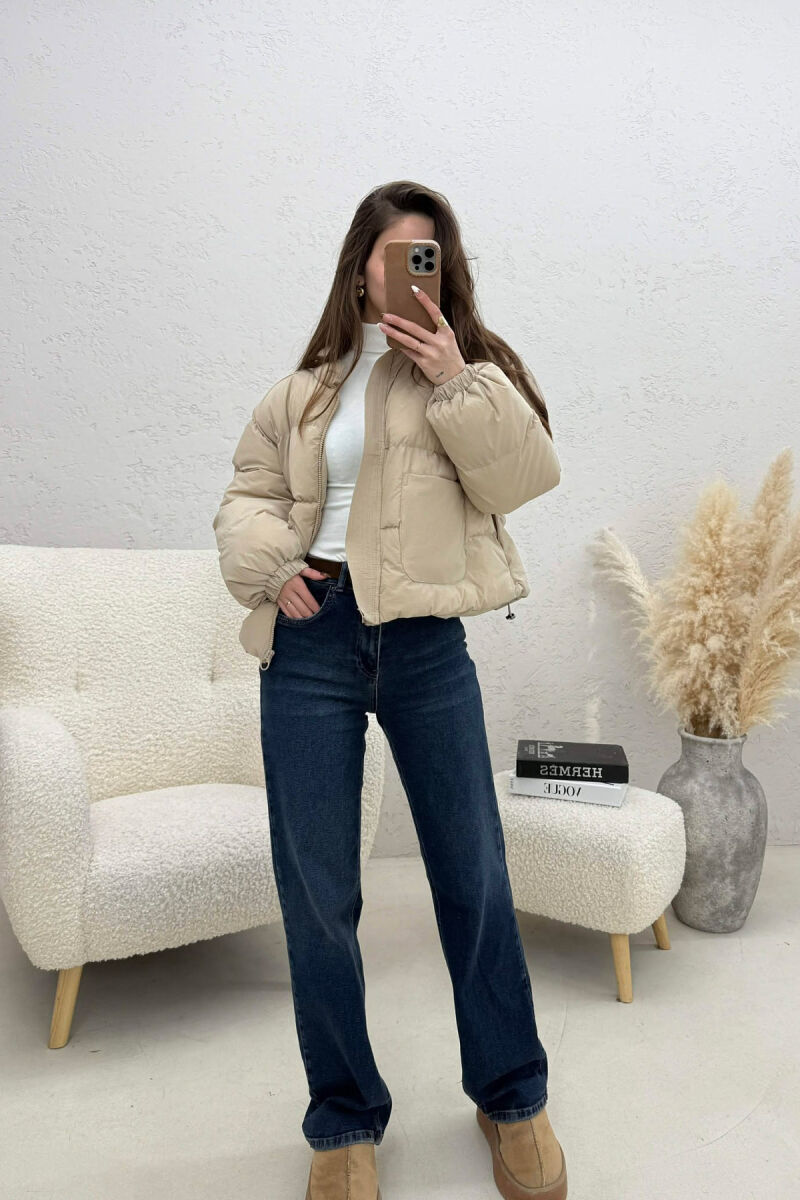 ONE COLOR ZIPPER TWO FRONT POCKETS WOMAN PUFFER JACKET BEIGE/BEZHE - 3