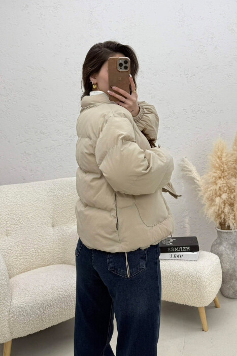 ONE COLOR ZIPPER TWO FRONT POCKETS WOMAN PUFFER JACKET BEIGE/BEZHE - 4