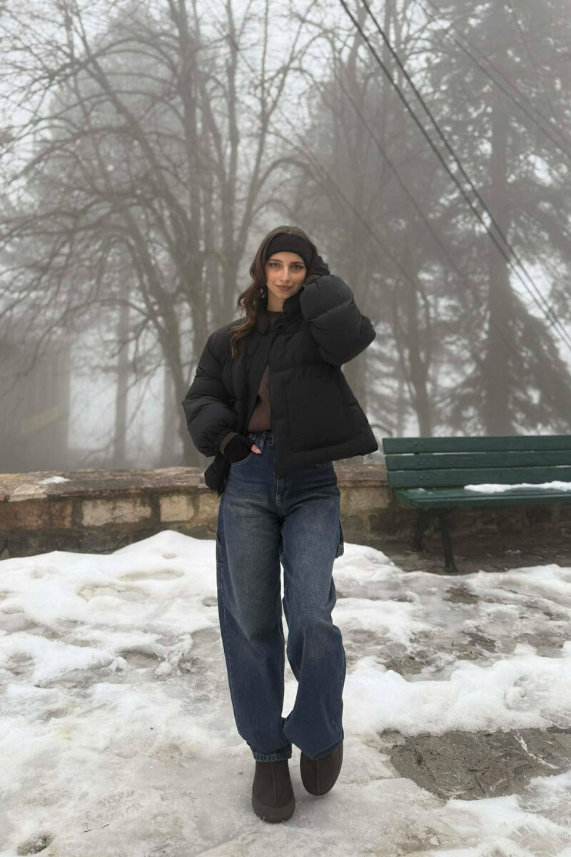 ONE COLOR ZIPPER TWO FRONT POCKETS WOMAN PUFFER JACKET BLACK/ E ZEZE - 2