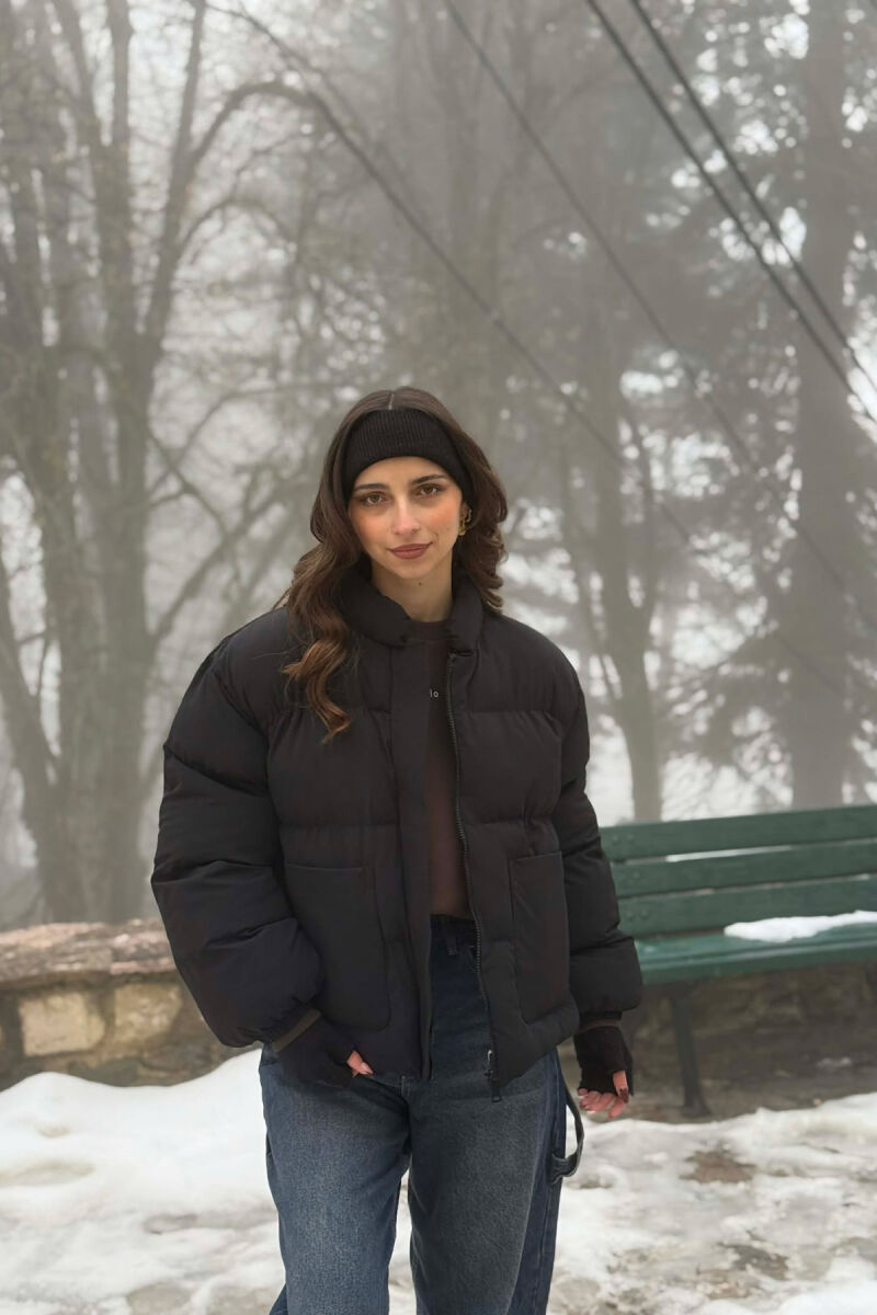 ONE COLOR ZIPPER TWO FRONT POCKETS WOMAN PUFFER JACKET BLACK/ E ZEZE - 5