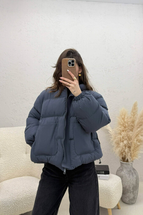 ONE COLOR ZIPPER TWO FRONT POCKETS WOMAN PUFFER JACKET GREY/GRI 