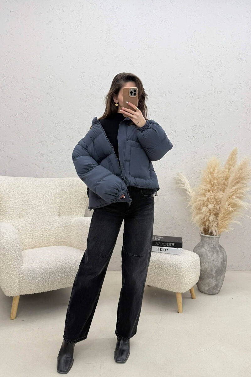 ONE COLOR ZIPPER TWO FRONT POCKETS WOMAN PUFFER JACKET GREY/GRI - 2