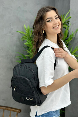 ONE COLOR ZIPPER WOMAN BACKPACK BLACK/ E ZEZE - 2