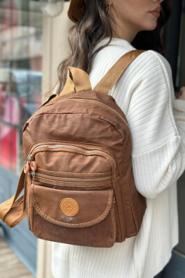 ONE COLOR ZIPPER WOMAN BACKPACK BROWN/KAFE 