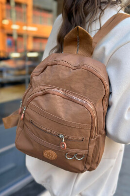 ONE COLOR ZIPPER WOMAN BACKPACK BROWN/KAFE 