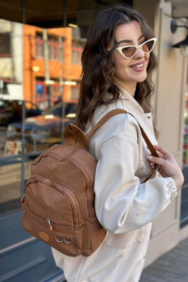 ONE COLOR ZIPPER WOMAN BACKPACK BROWN/KAFE - 2