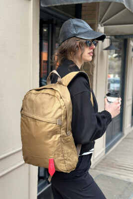 ONE COLOR ZIPPER WOMAN BACKPACK BROWN/KAFE 