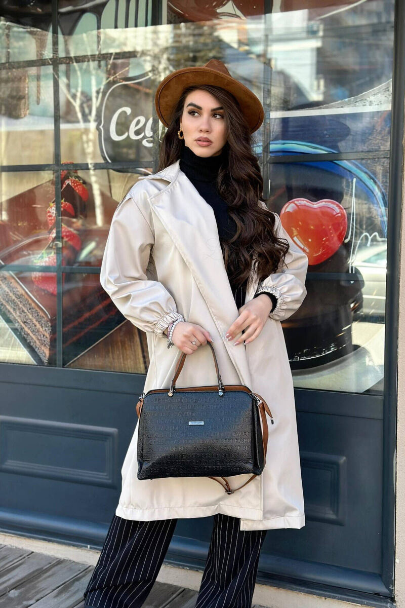 ONE COLOR ZIPPER WOMAN BAG BLACK-BROWN/ZEKA - 2