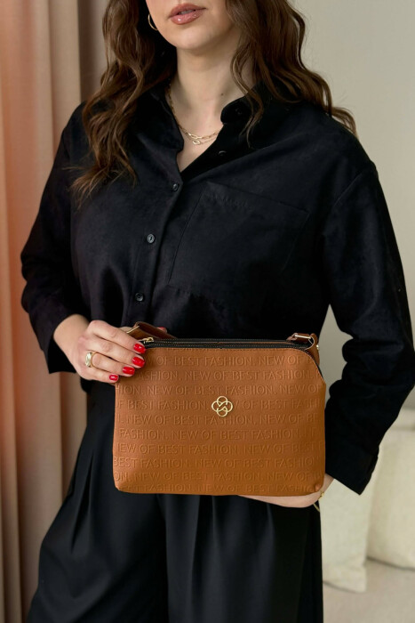 ONE COLOR ZIPPER WOMAN BAG BROWN/KAFE - 4