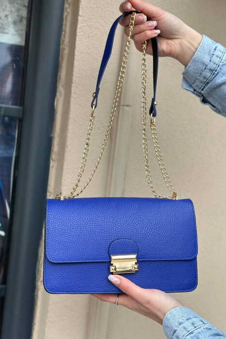 ONE COLOR ZIPPER WOMAN BAG DARK BLUE/BEE 