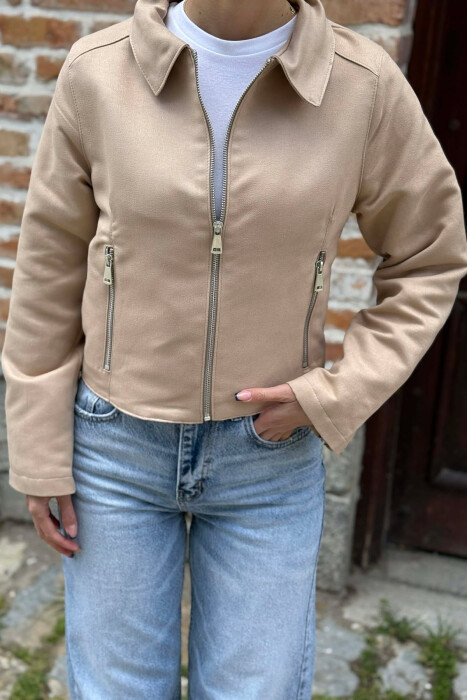 ONE COLOR ZIPPER WOMAN JACKET BEIGE/BEZHE - 4