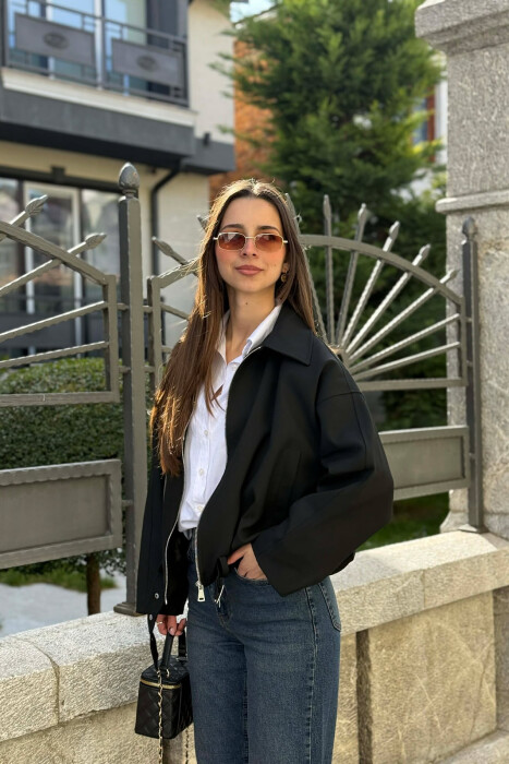 ONE COLOR ZIPPER WOMAN JACKET BLACK/ E ZEZE - 2