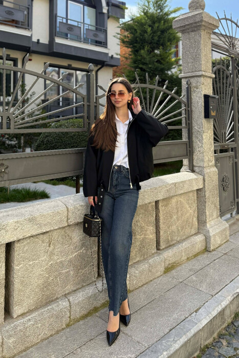 ONE COLOR ZIPPER WOMAN JACKET BLACK/ E ZEZE - 3