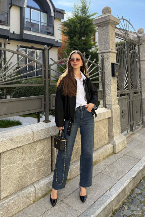 ONE COLOR ZIPPER WOMAN JACKET BLACK/ E ZEZE - 5