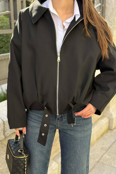 ONE COLOR ZIPPER WOMAN JACKET BLACK/ E ZEZE - 6