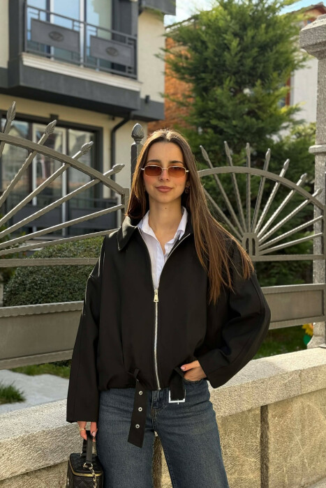 ONE COLOR ZIPPER WOMAN JACKET BLACK/ E ZEZE - KLAUDIO FASHION