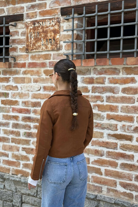 ONE COLOR ZIPPER WOMAN JACKET BROWN/KAFE - 2