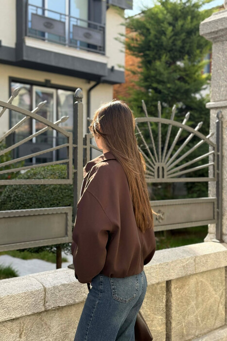 ONE COLOR ZIPPER WOMAN JACKET BROWN/KAFE - 2