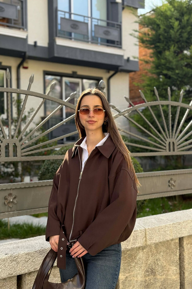 ONE COLOR ZIPPER WOMAN JACKET BROWN/KAFE - 6