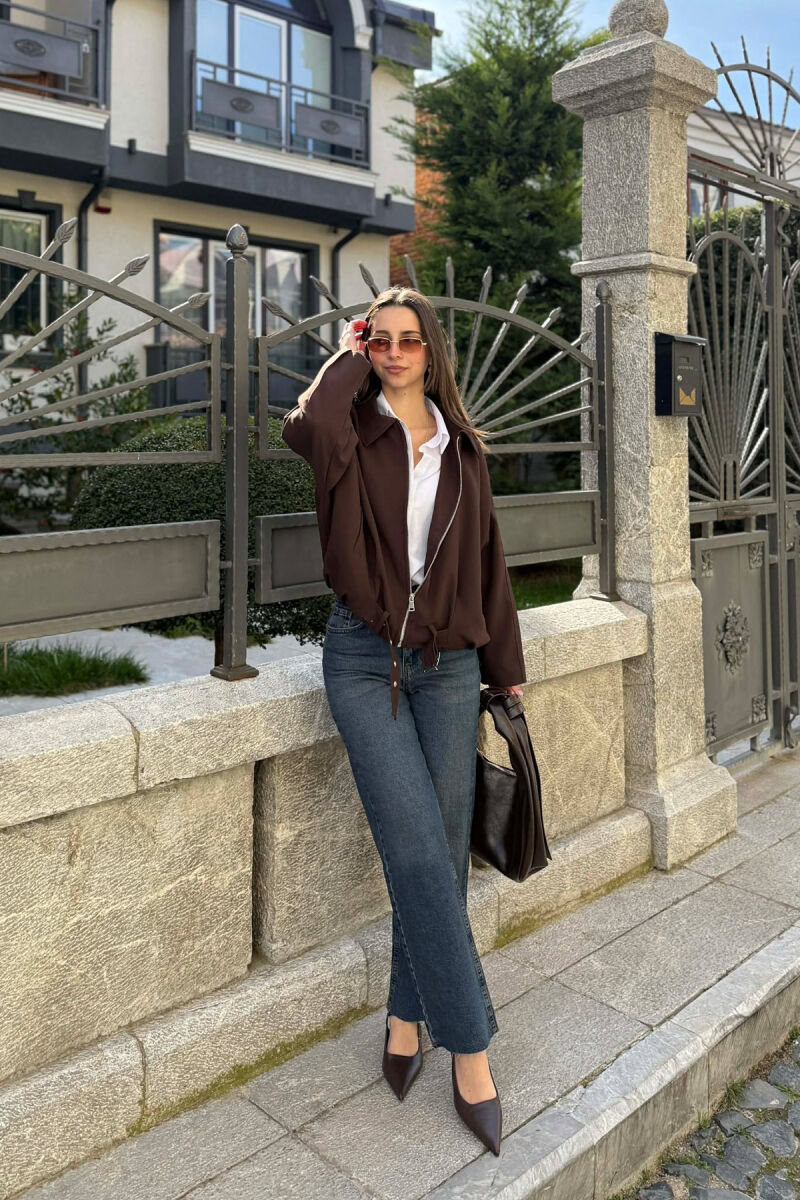 ONE COLOR ZIPPER WOMAN JACKET BROWN/KAFE - 7