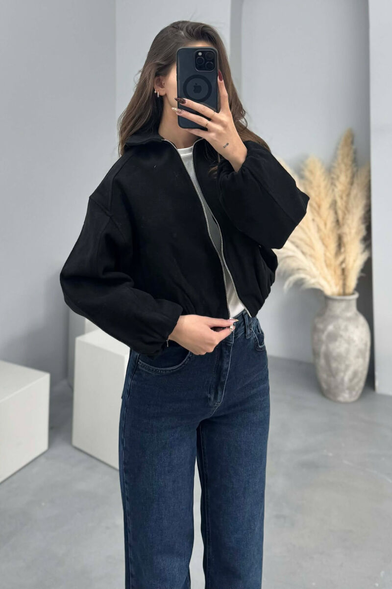 ONE COLOR ZIPPER WOMEN JACKET BLACK/ E ZEZE - 3